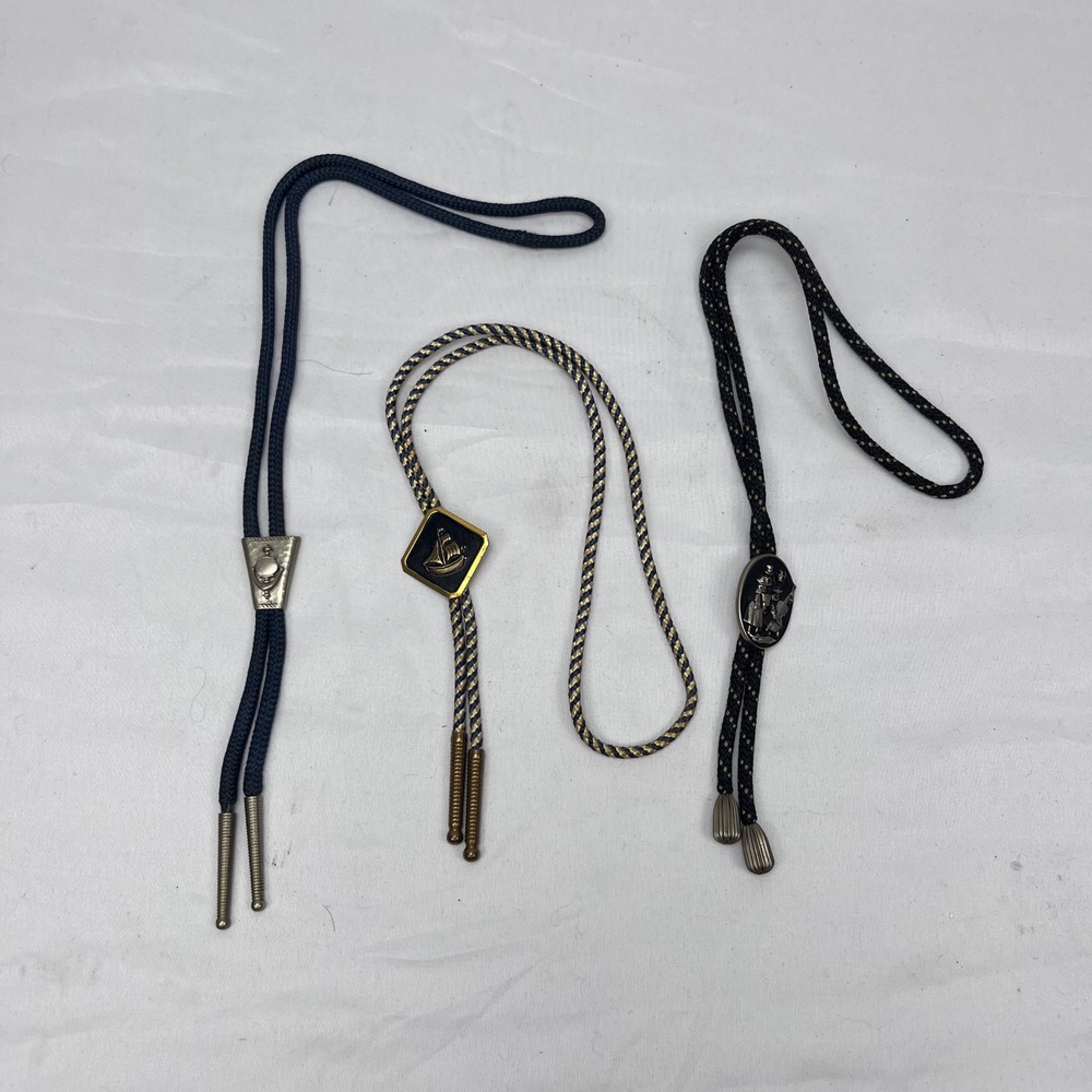 Vintage Western Cowboy Nautical Musician Multi Color Bolo Tie Lot 3pc